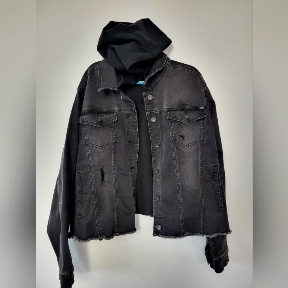 Black Denim Jacket with Hood